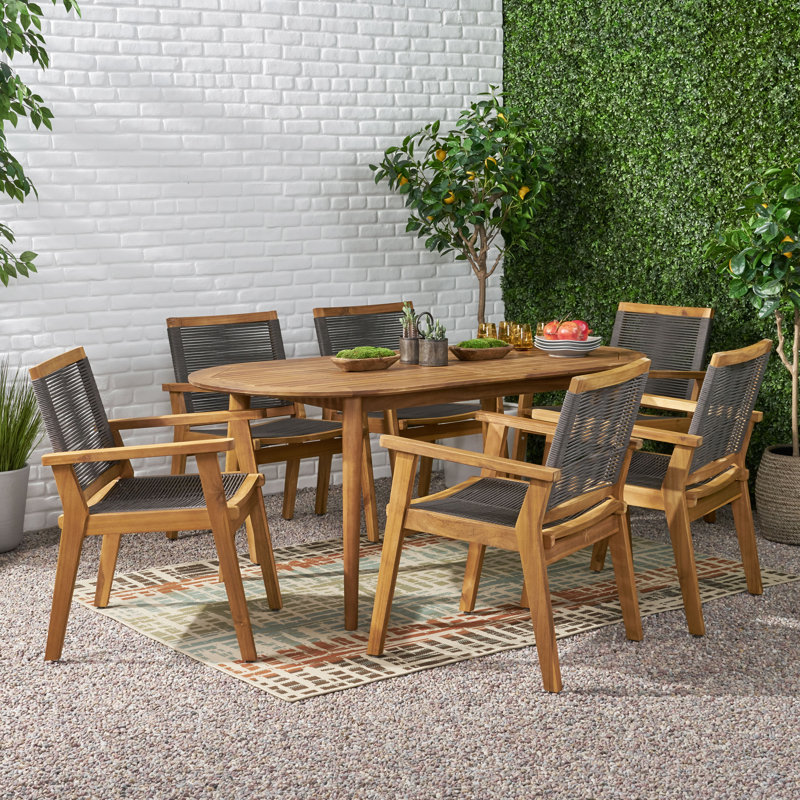 Corrigan Studio® Outdoor 7 Piece Teak Dining Set Wayfair